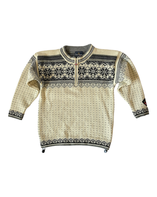 Skjæveland Jumper Made in Norway Pure New Wool Snowflake Size XS-S Off White
