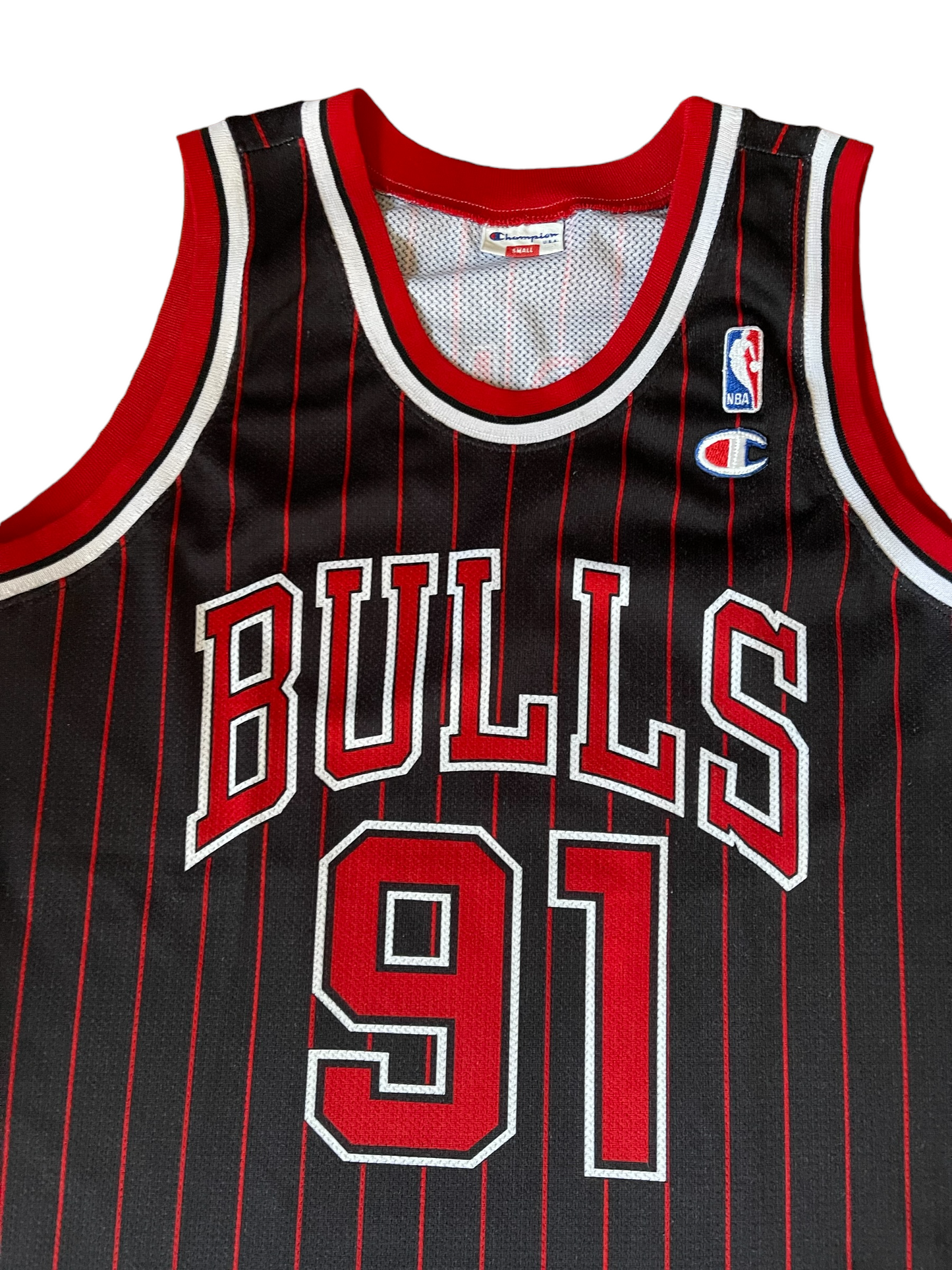 Vintage Chicago Bulls Dennis Rodman Champion 1995-1996 Basketball Away Jersey NBA Black Red Size S-M