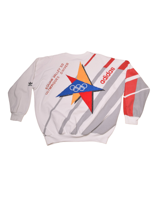 Vintage Adidas Take Off Sweatshirt Crew Neck 2ND Olympic Winter Games St Moritz 11 - 19th Feb. 1928 Squaw Valley '60 Olympiques D'Hiver Made in Taiwan Size L-XL White Red Green Blue Yellow