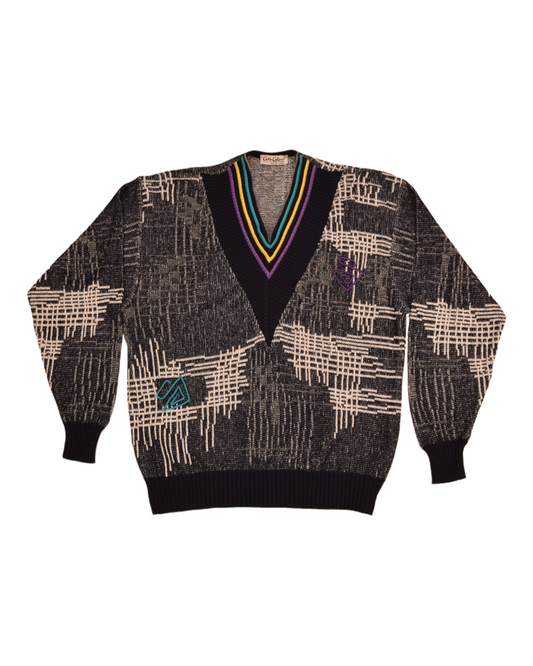Vintage 80's Carlo Colucci Moda Uomo Jumper Abstract Pattern Made in West Germany Size M-L Black White