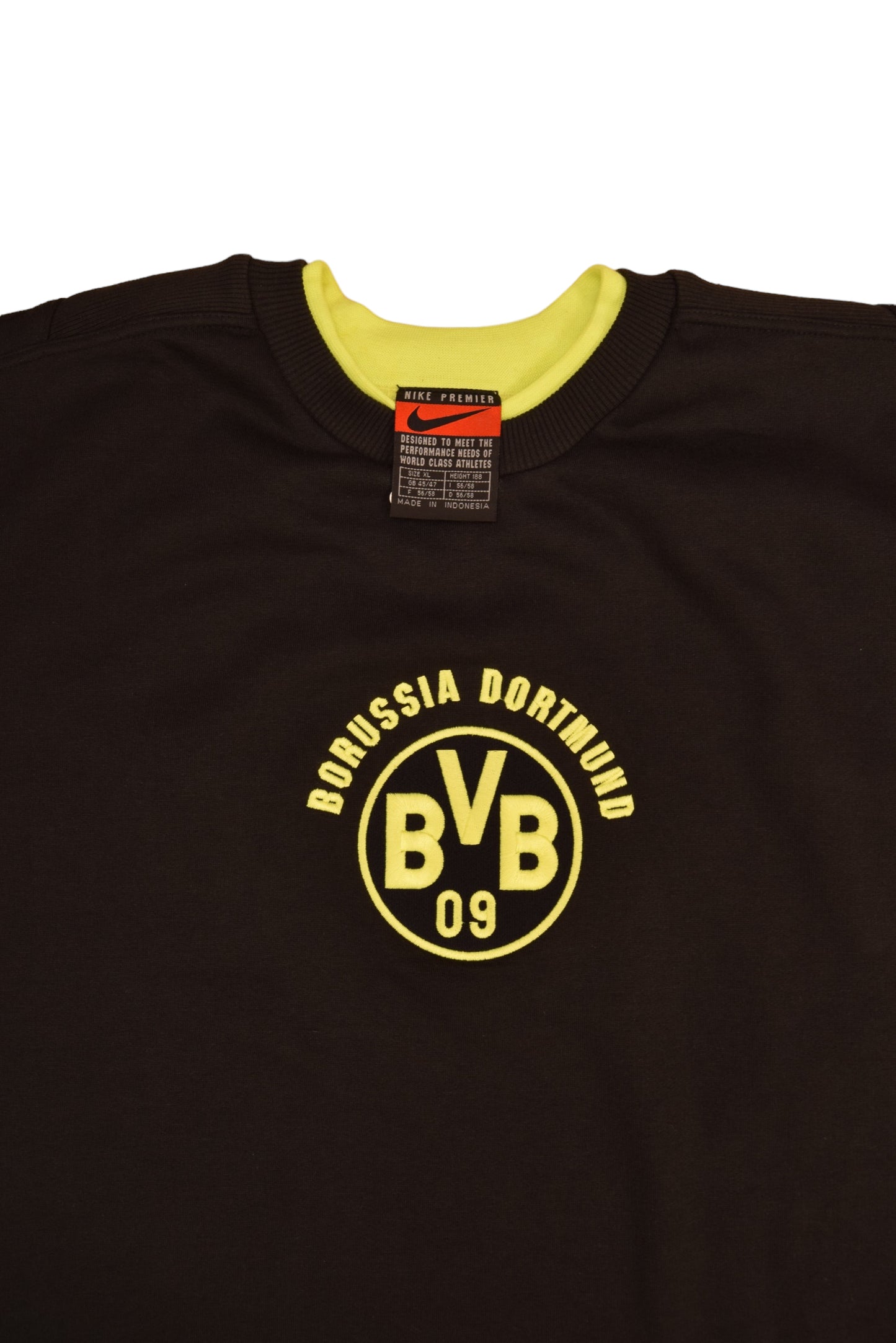 Vintage 90's BVB Borussia Dortmund Nike Premier Sweatshirt Size XL Black Neon Yellow