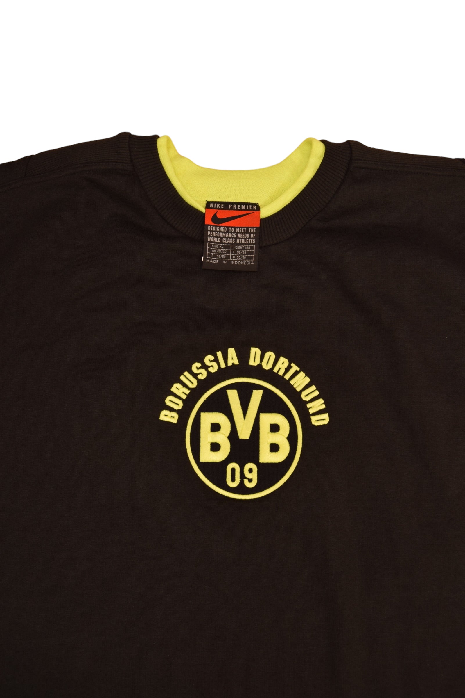 Vintage 90's BVB Borussia Dortmund Nike Premier Sweatshirt Size XL Black Neon Yellow