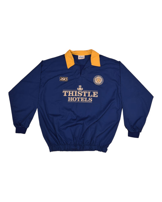 Vintage Leeds United Asics 1993 Drill Top Sweatshirt Jacket Size XL Made in UK Blue Yellow Thistle Hotels