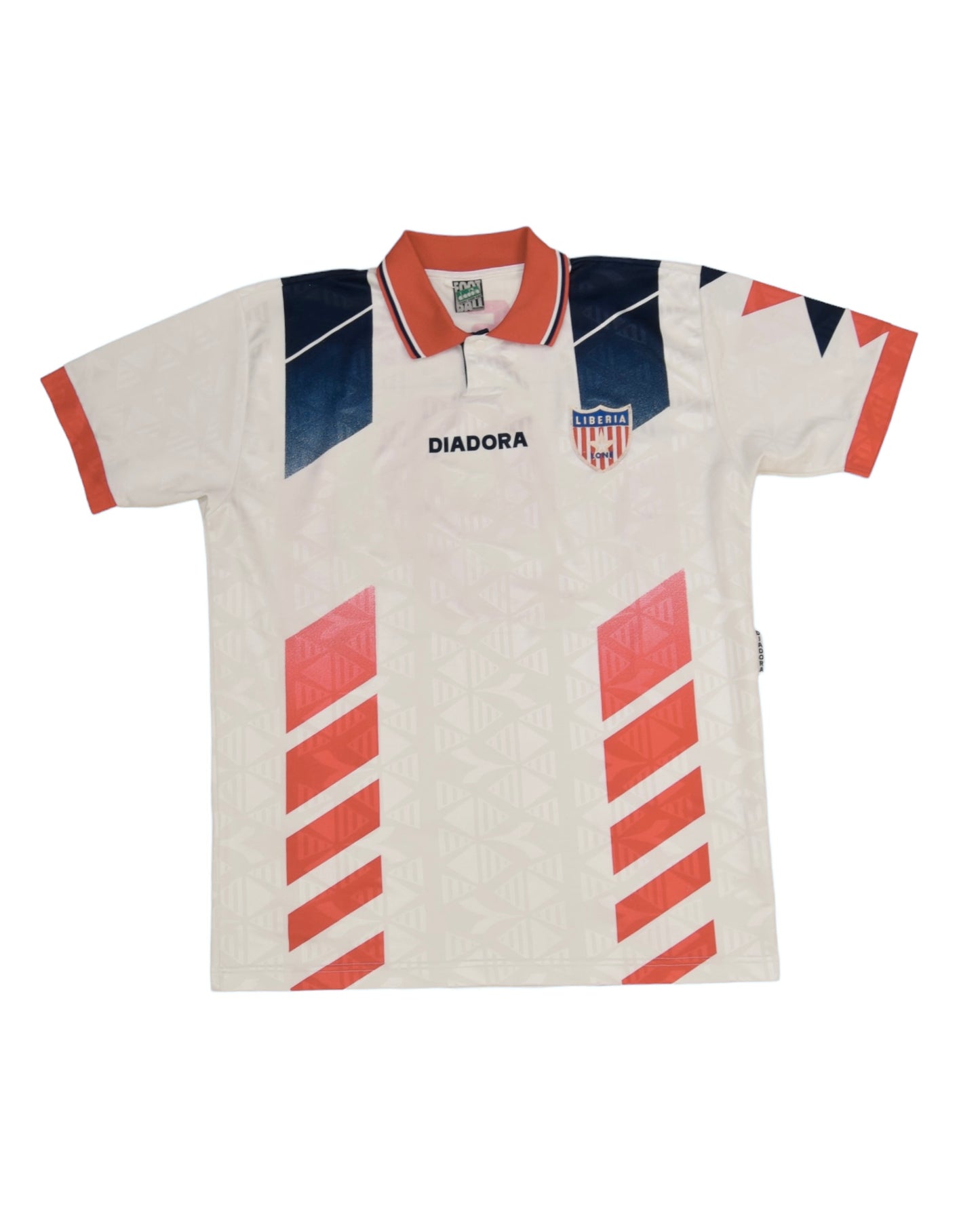 Vintage George Weah Liberia Diadora 1995-1996 Away Football Shirt No 9 White Red Blue Size L