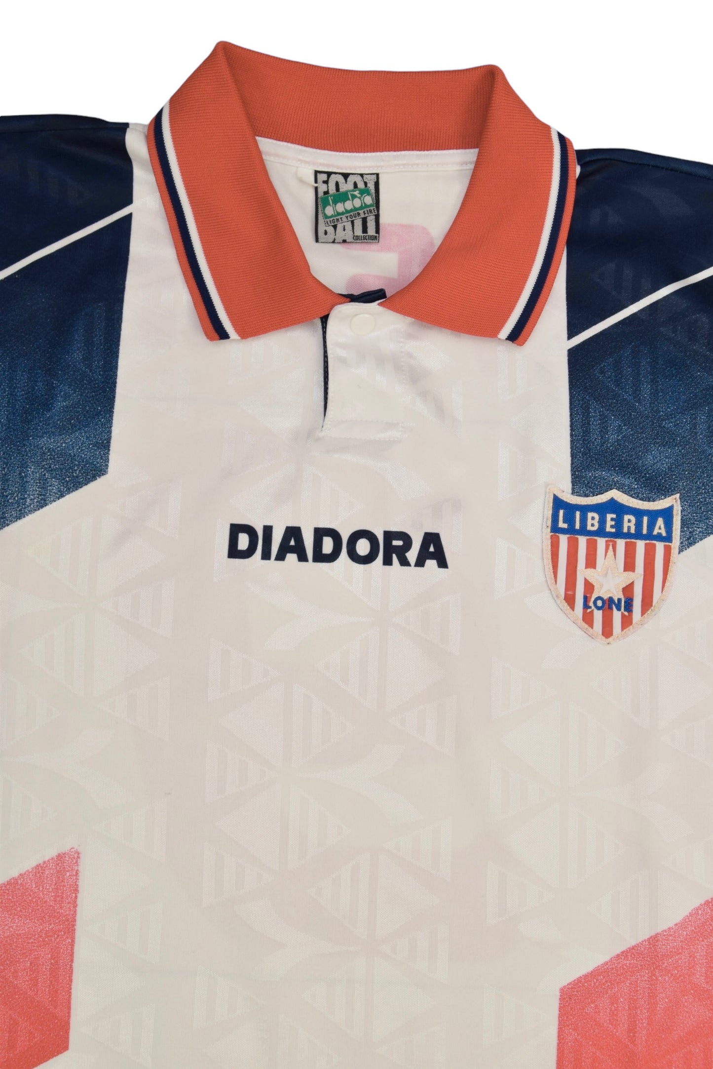 Vintage George Weah Liberia Diadora 1995-1996 Away Football Shirt No 9 White Red Blue Size L