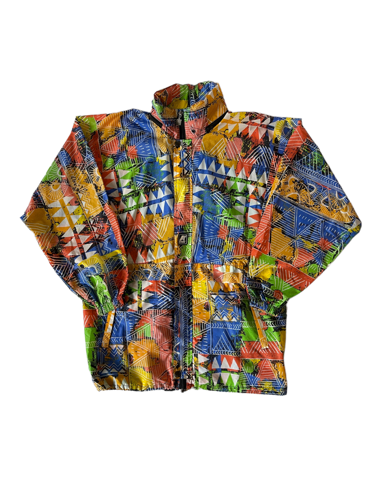 Vintage 90'S K-WAY Windbreaker Abstract Pattern Multicolour Size L