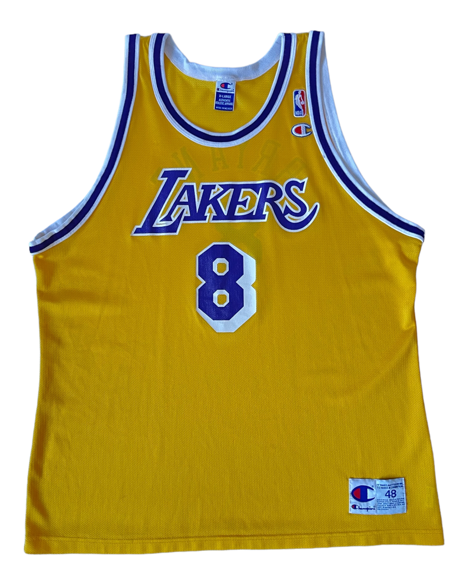 Vintage Kobe Bryant LA Lakers Champion 1996-1998 #8 Home Basketball NBA Jersey Yellow Size XL 48