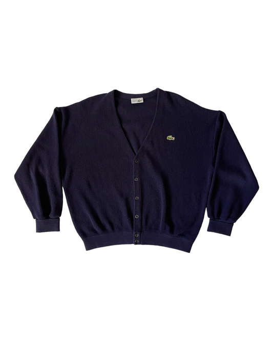 Vintage 80's Lacoste Cardigan Made in France Navy Blue 100% Wool