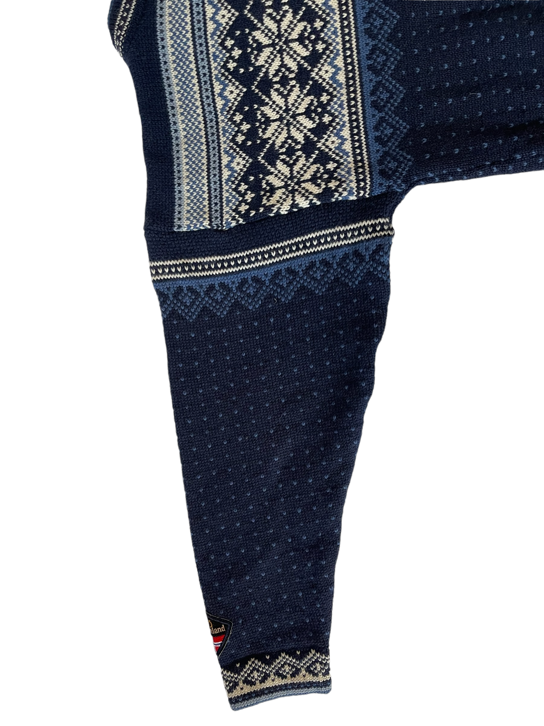 Skjæveland Jumper Made in Norway Pure New Wool Blue Snowflake Size S-M
