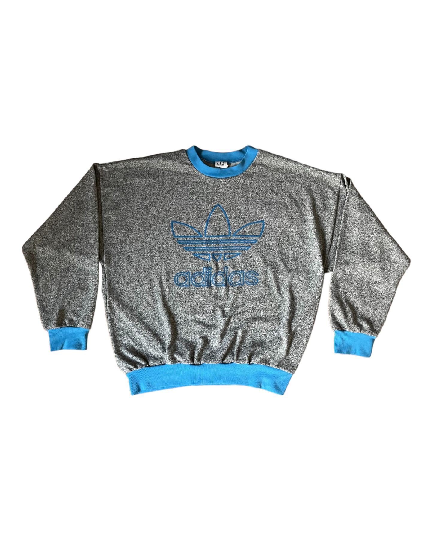 Vintage Adidas Sweatshirt Crew Neck Grey Blue Made in Singapore Size XL - XXL