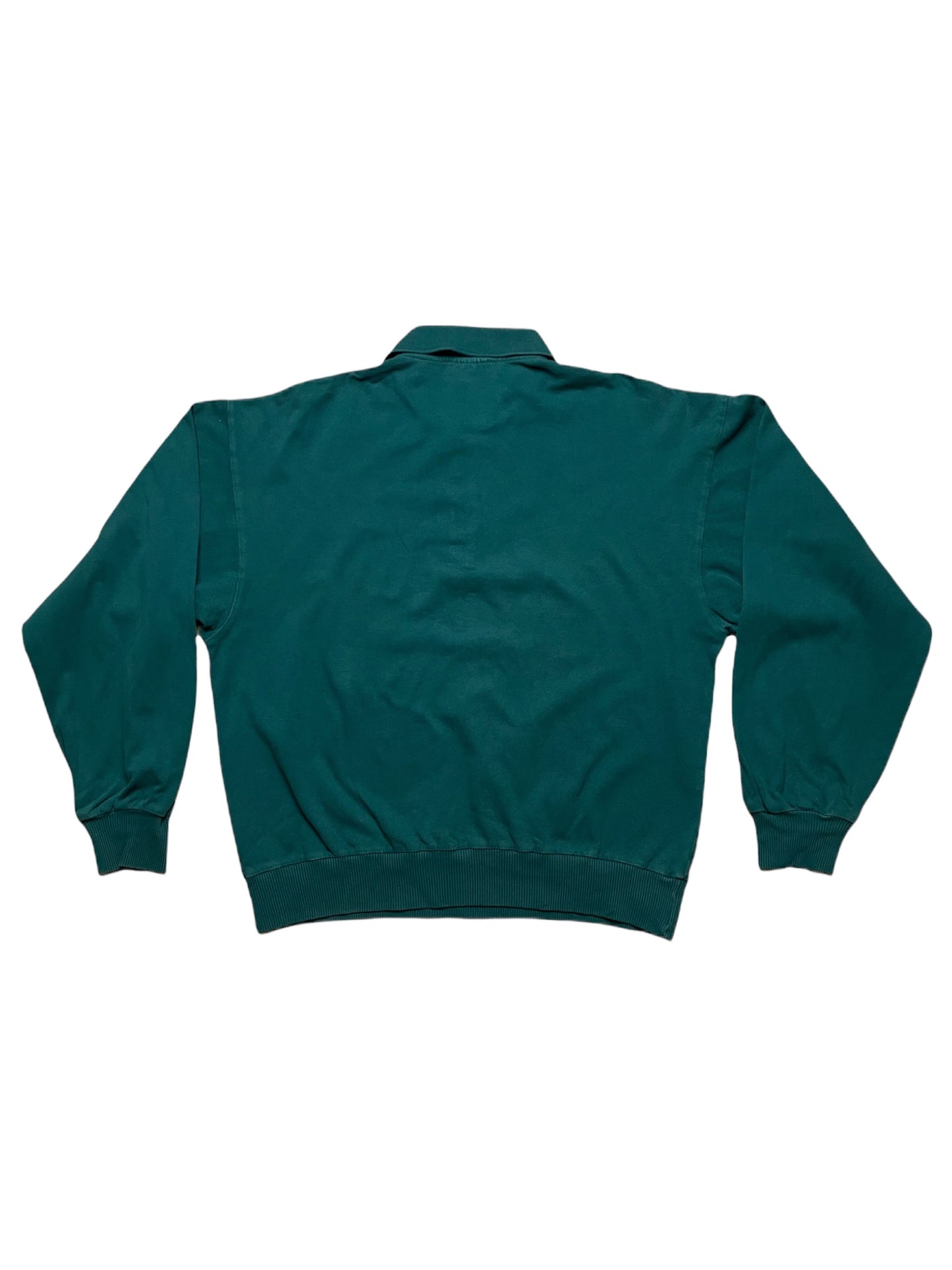 Vintage Lacoste Chemise Polo Shirt Long Sleeve Sweatshirt Pique Made in France Green 100% Cotton Size M-L