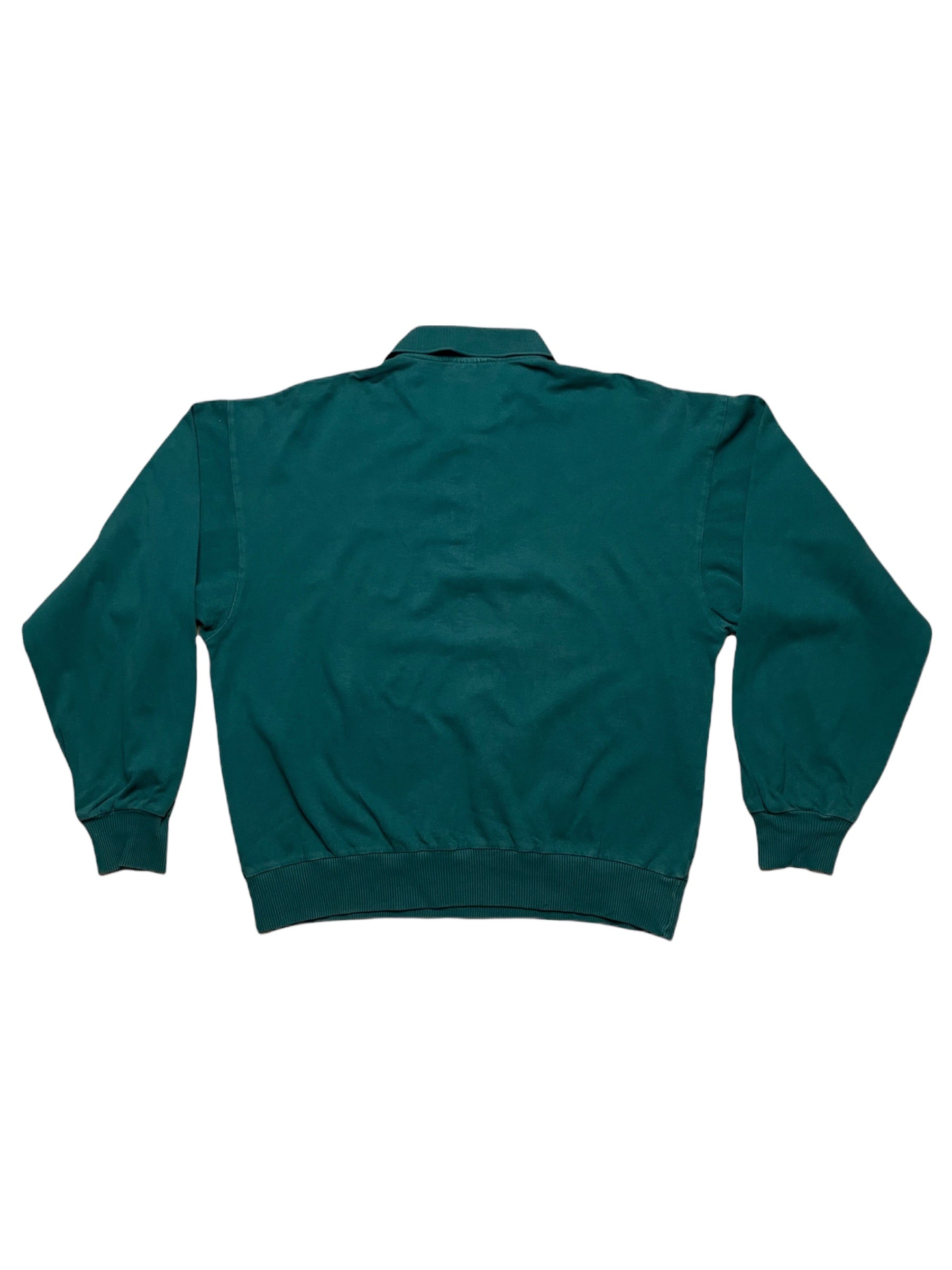 Vintage Lacoste Chemise Polo Shirt Long Sleeve Sweatshirt Pique Made in France Green 100% Cotton Size M-L