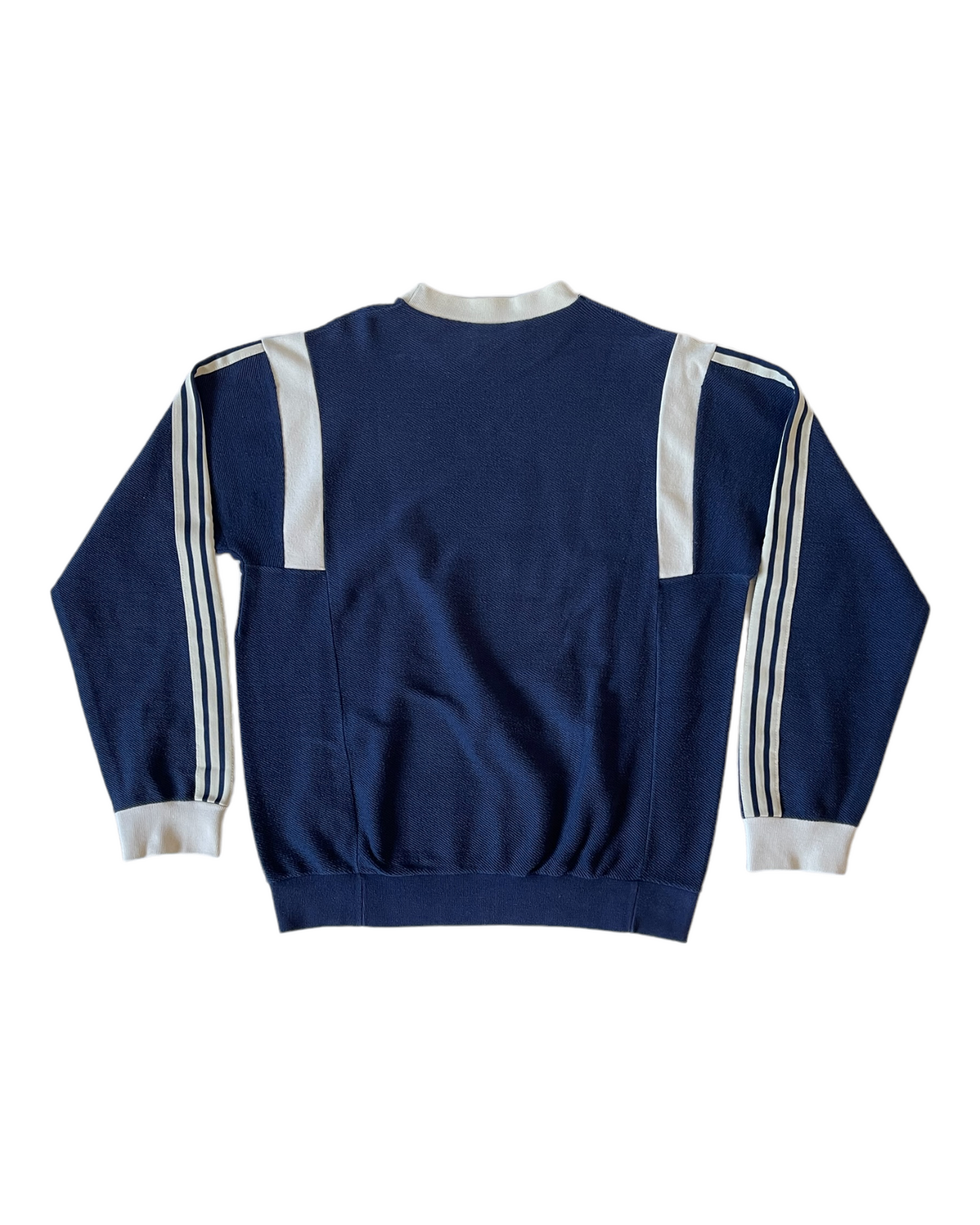 Vintage 80's Adidas Sweatshirt Crew Neck Blue Made in France 100% Cotton Ribbed Cotton Size M