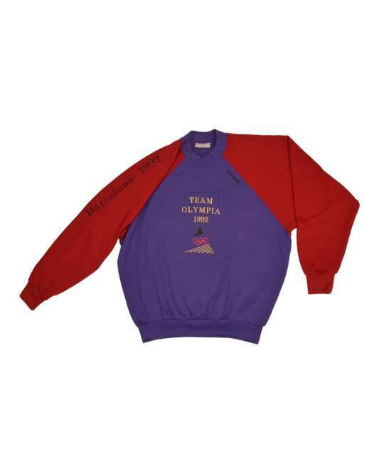 Vintage Adidas Barcelona Team Olympia 1992 Sweatshirt Crew Neck Red Blue Size M Made in Singapore