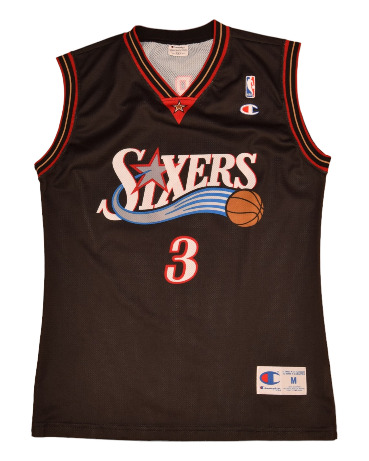 Allen Iverson Philadelphia 76ers Sixers Champion 2000 2001 2002 Away Basketball Jersey Black NBA Size M