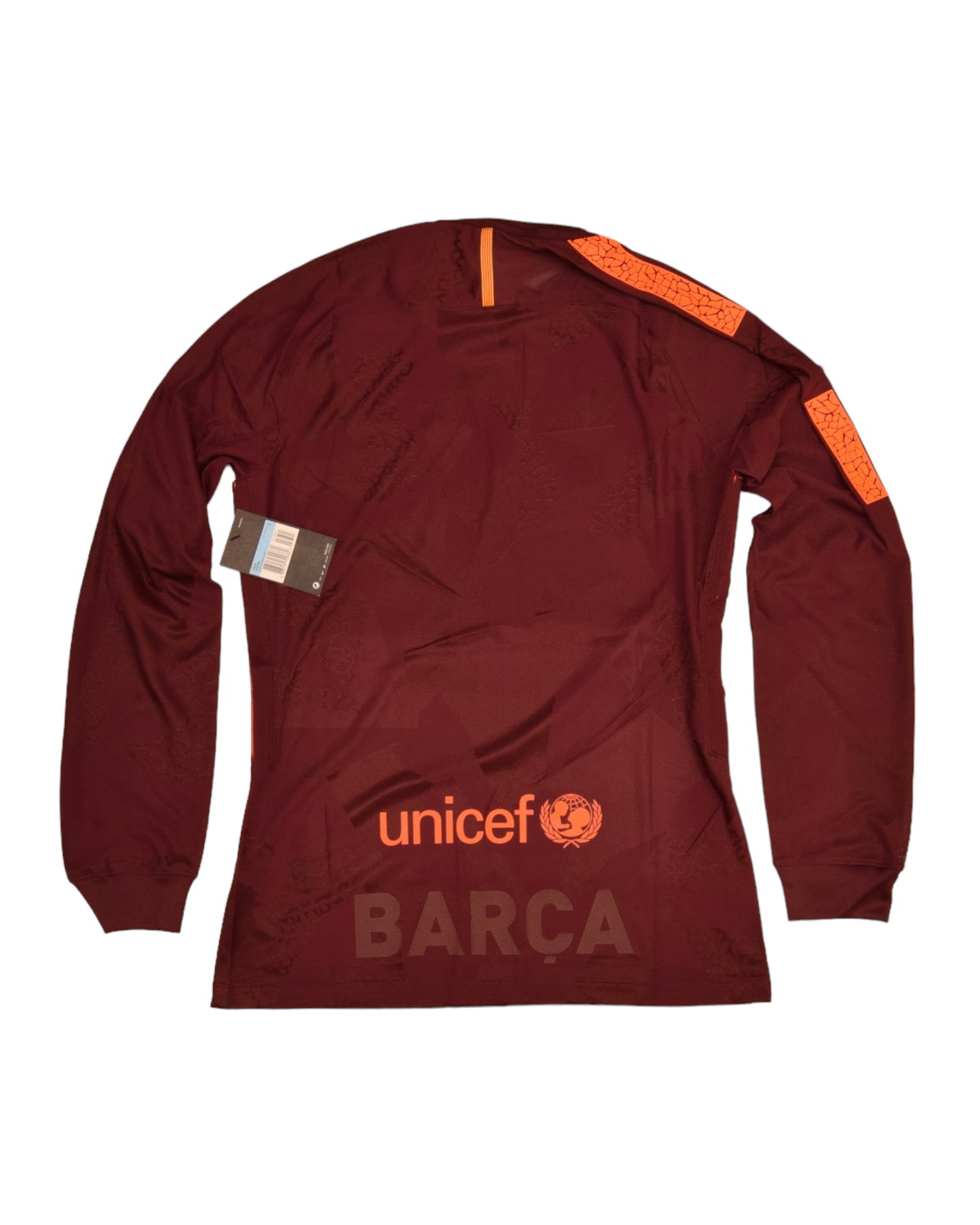Authentic New FC Barcelona Nike Aeroswift Player Issue Away Third Football Shirt 2017 - 2018 Long Sleeves BNWT Deadstock Maroon Orange Size M Red Blue Rakuten Unicef