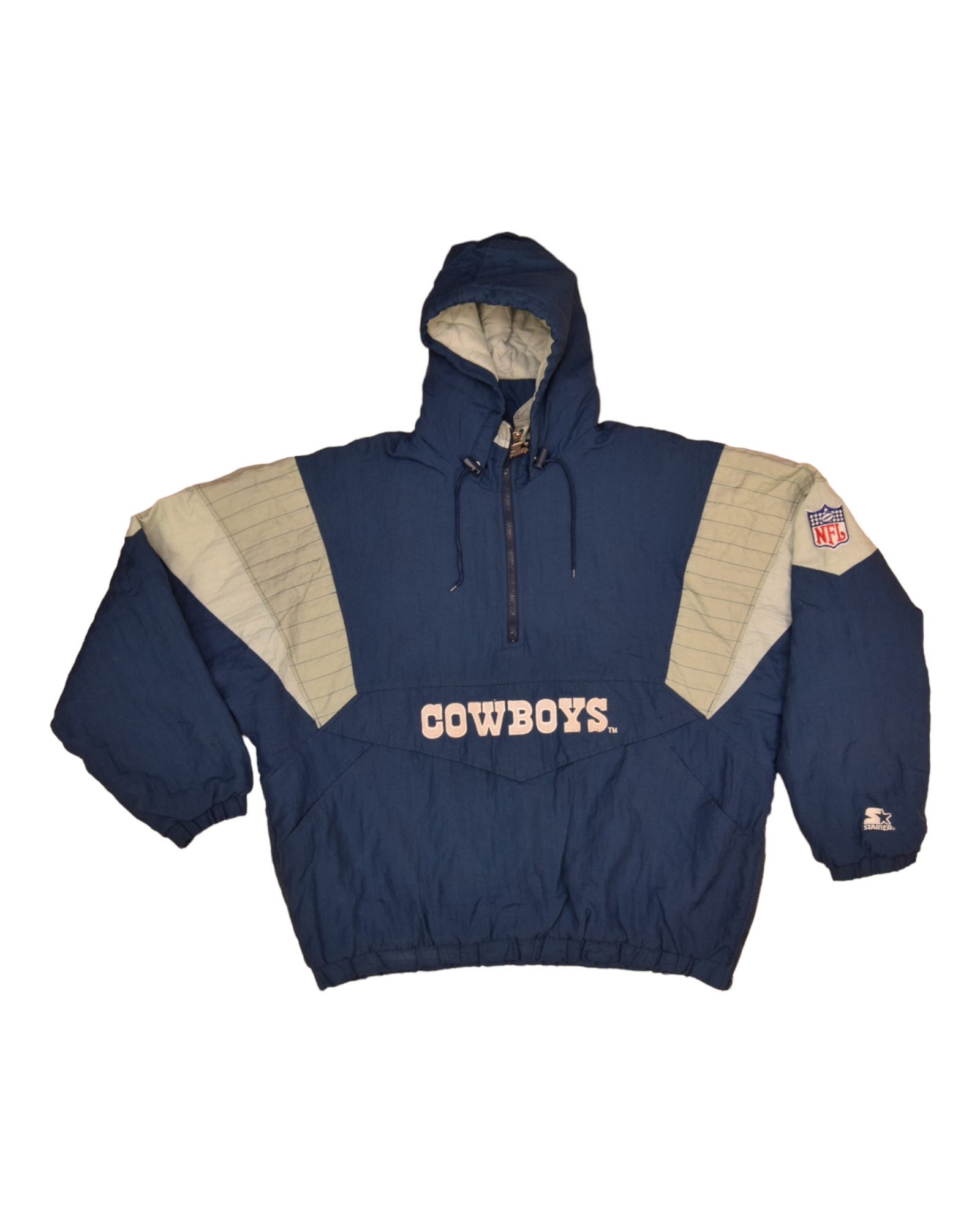 Vintage 90's Starter Cowboys Dallas Quilted Jacket NFL 1/4 Quarter Zip Size XL Blue