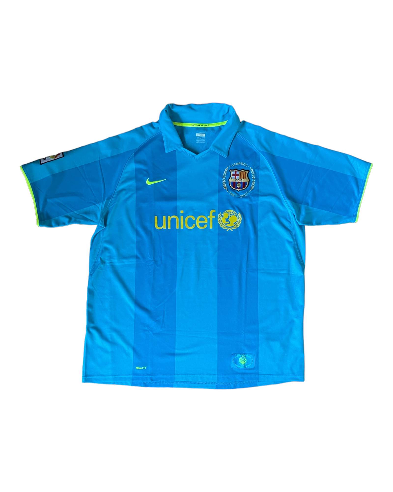 Barcelona Nike 2007 2008 Camp Nou 1957 2007 Away Football Shirt Unicef Blue Size XXL
