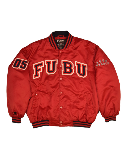 Vintage 90's FUBU Varsity College Baseball Jacket Red Size XXL Made in Korea