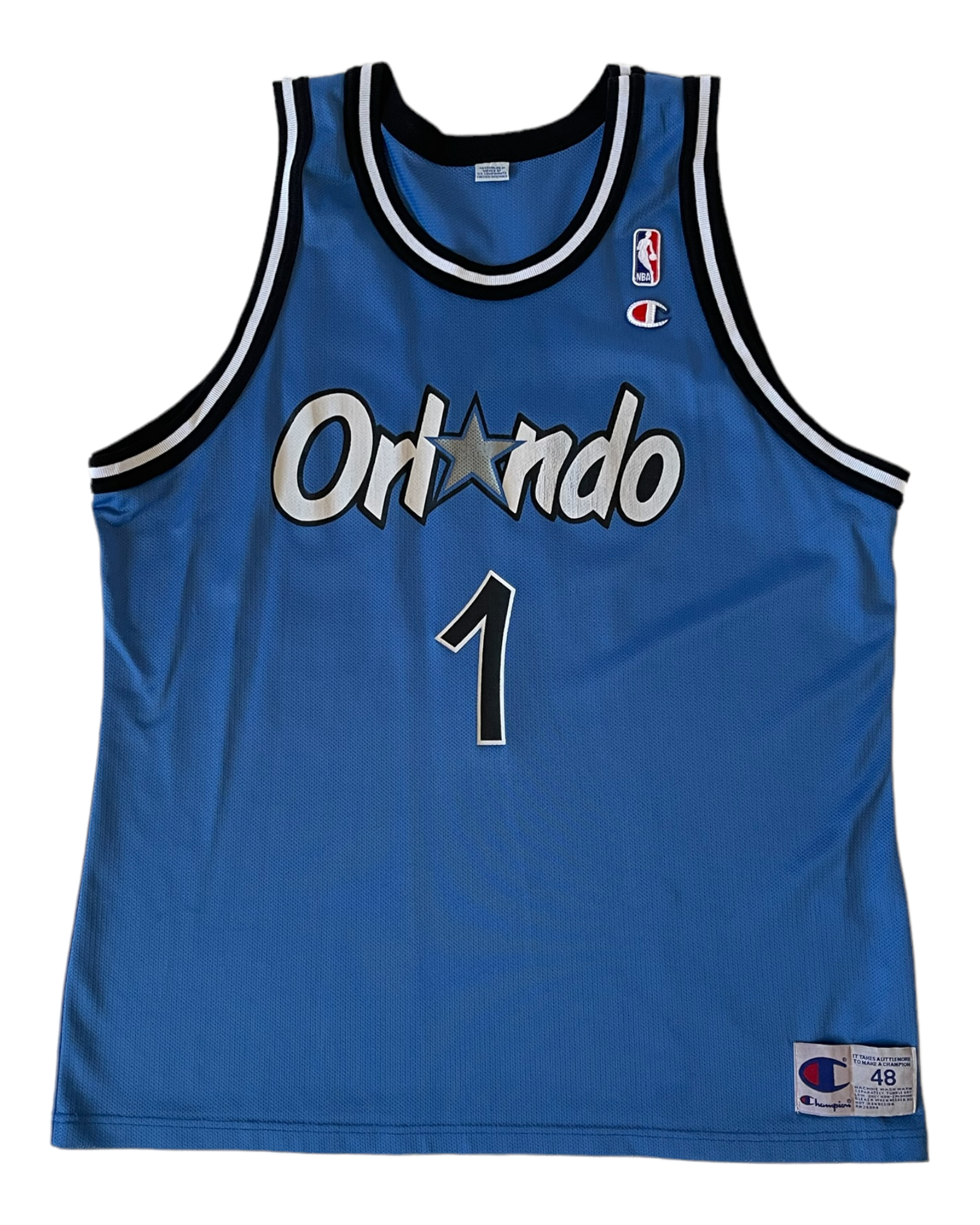 Orlando Magic Penny Hardaway Champion 1995-1998 Away Basket Jersey NBA #1 Size 48  / XL Blue