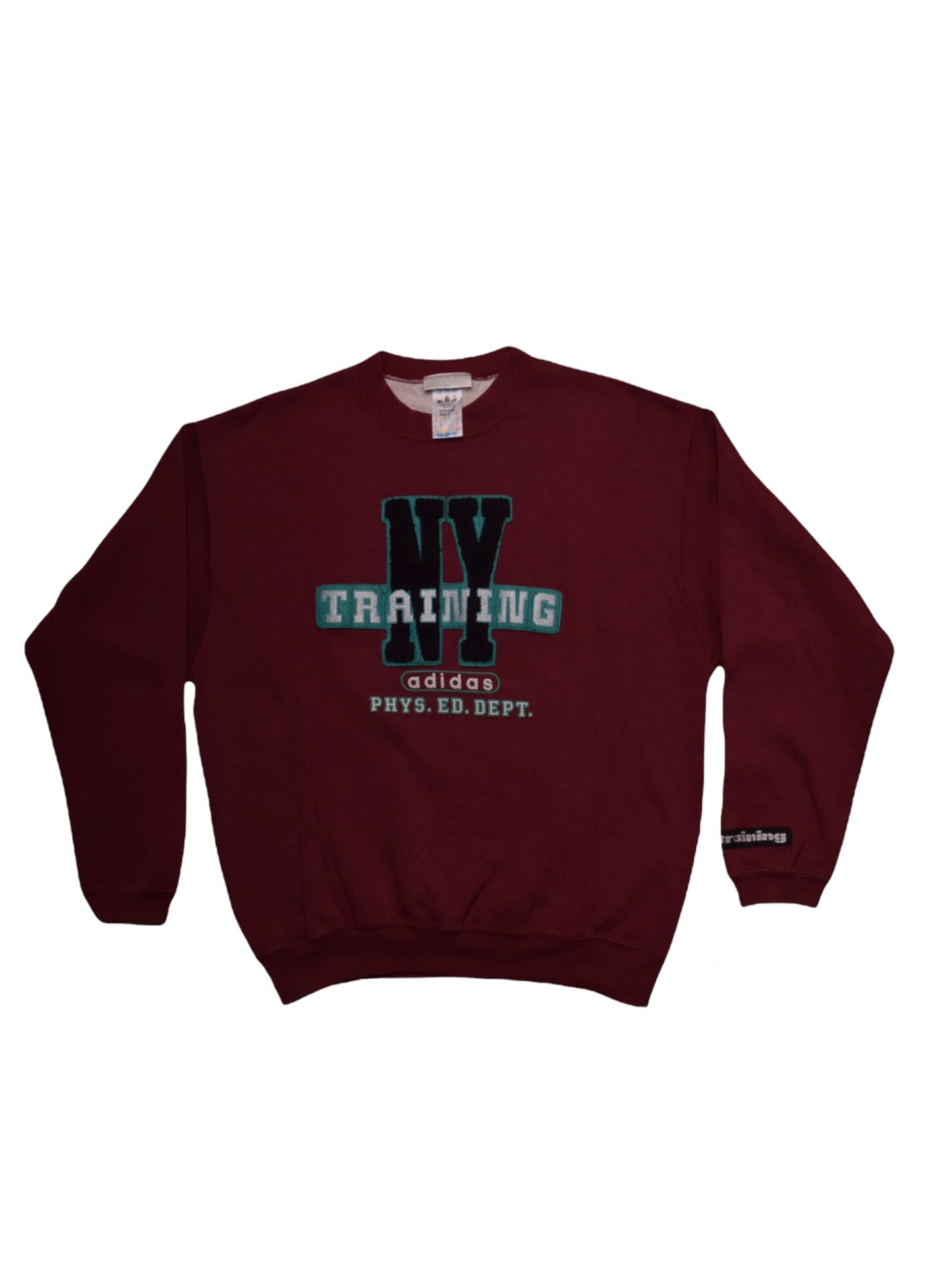 Vintage 90's Adidas Sweatshirt Crew Neck NY New York Training Phys. Ed. Dept. Size M Burgundy