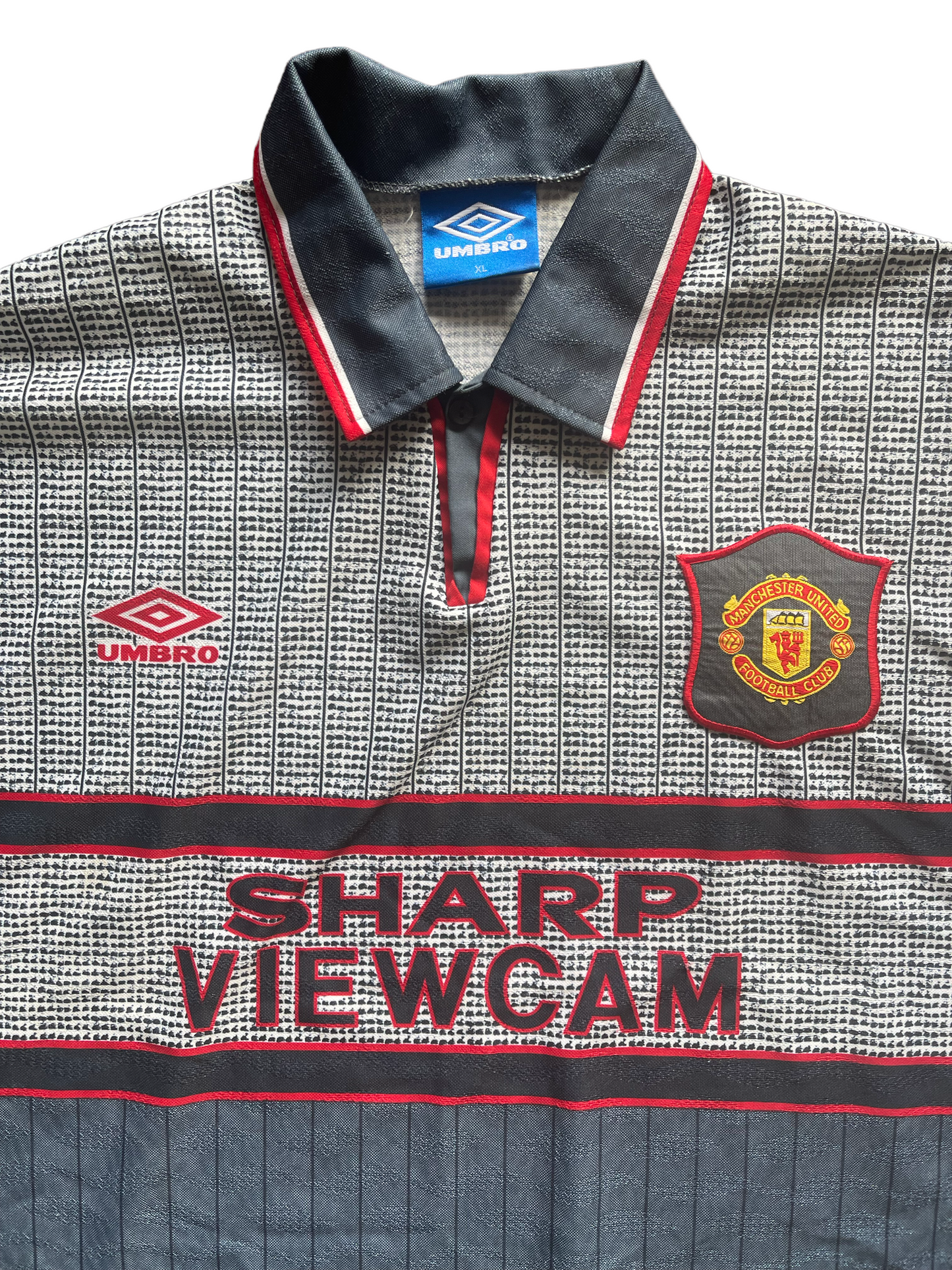 Vintage Manchester United Umbro 1995-1996 Away Football Shirt Grey Size XL Sharp Viewcam Made in England