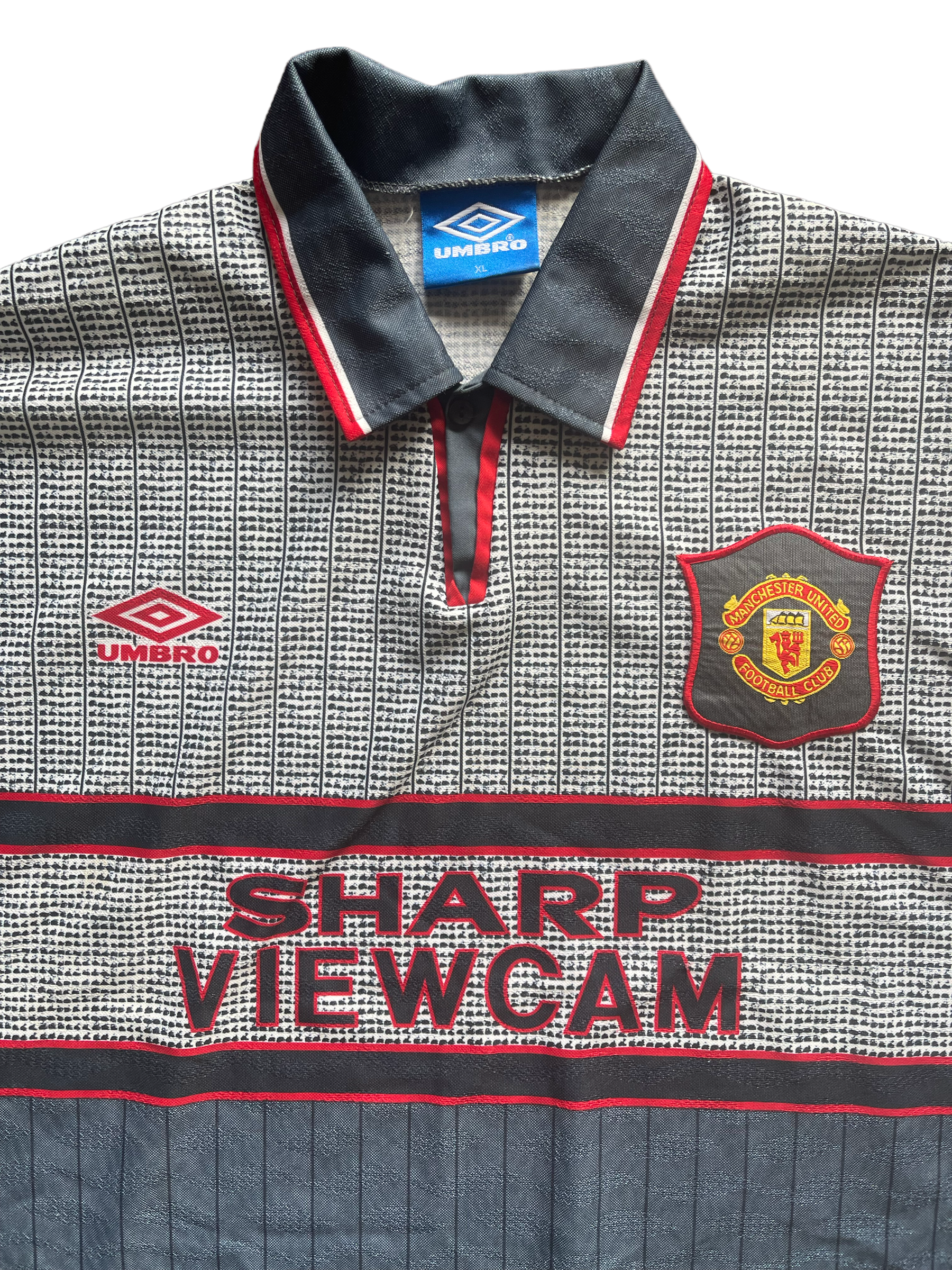 Vintage Manchester United Umbro 1995-1996 Away Football Shirt Grey Size XL Sharp Viewcam Made in England