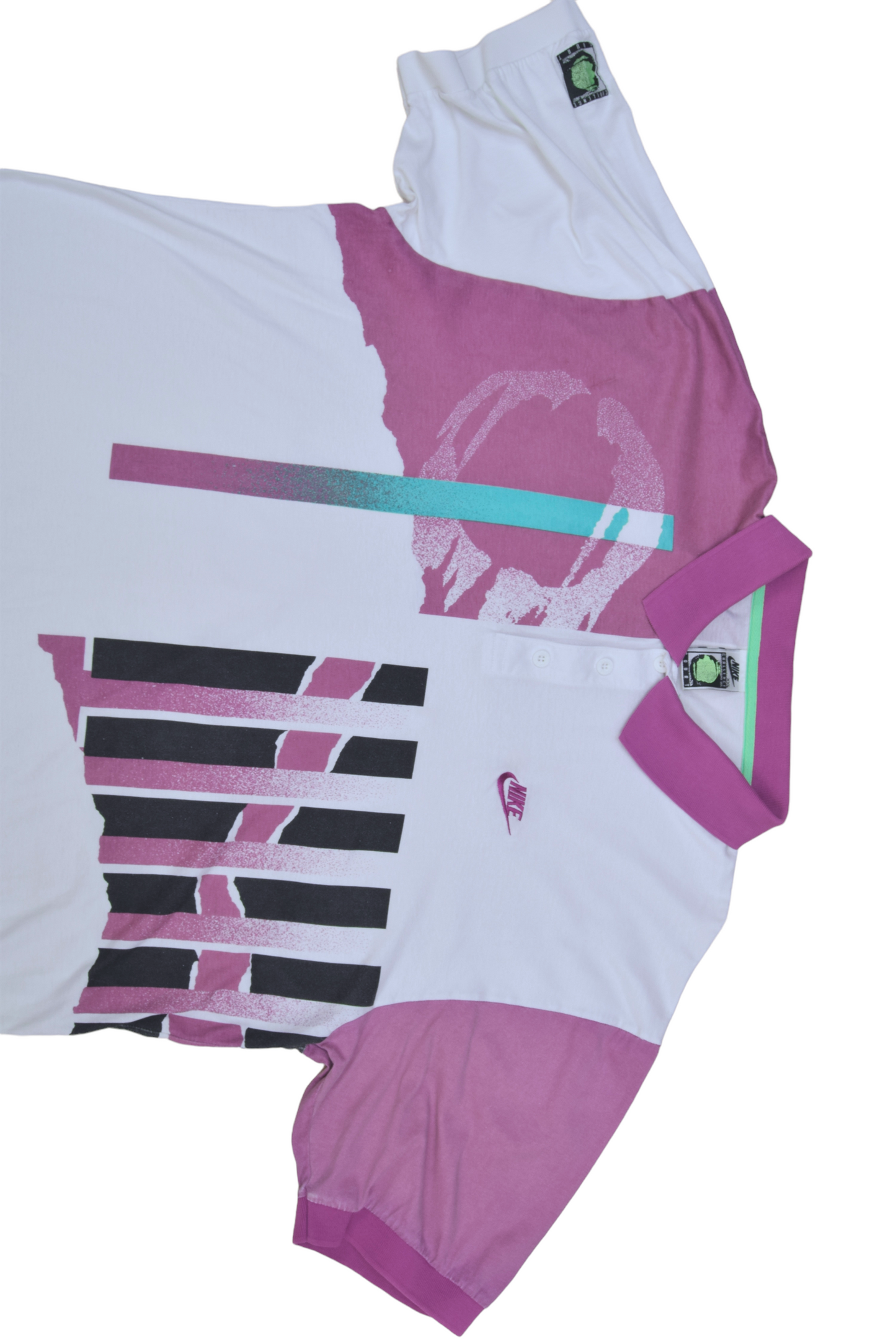 Vintage 90's Nike Challenge Court Polo Shirt Tennis Size XXL Andre Agassi White Pink Green Black