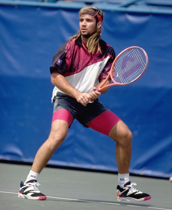 NIKE CHALLENGE COURT SHORTS ACID WASHED WITH LEGGINS ATTACHED ANDRE AGASSI PINK