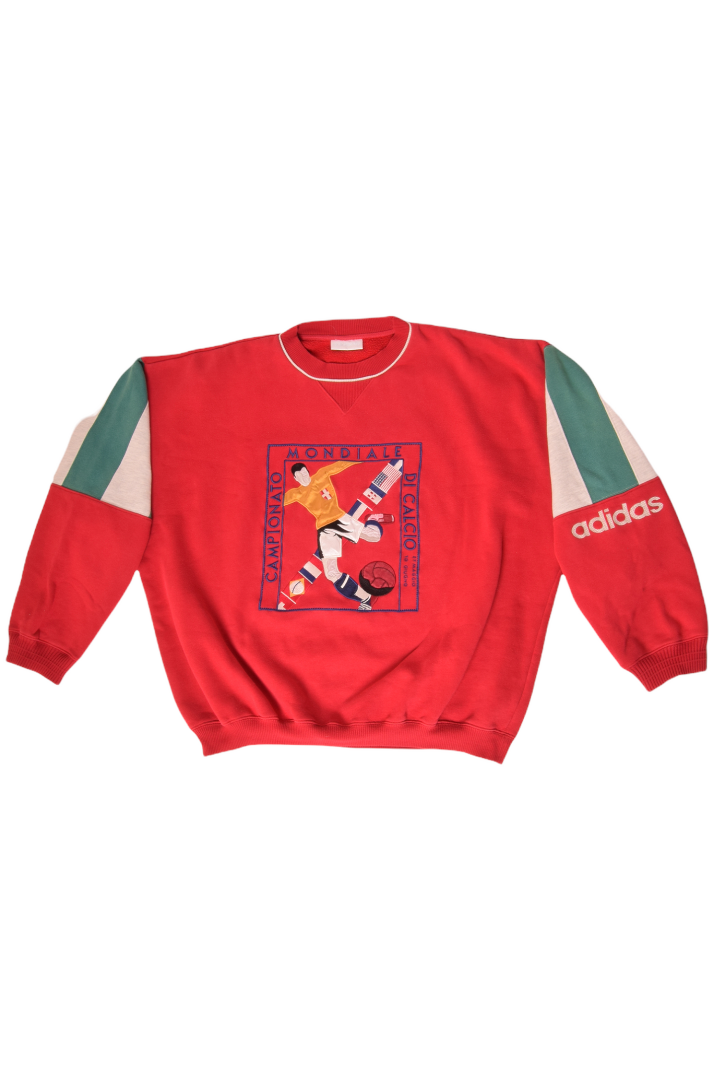 Vintage 80's - 90's Adidas Sweatshirt Crew Neck Italia Campionato Mondiale Di Calcio 27 Magio 10 Giugno 1934 Heavy Cotton Red Size L-XL