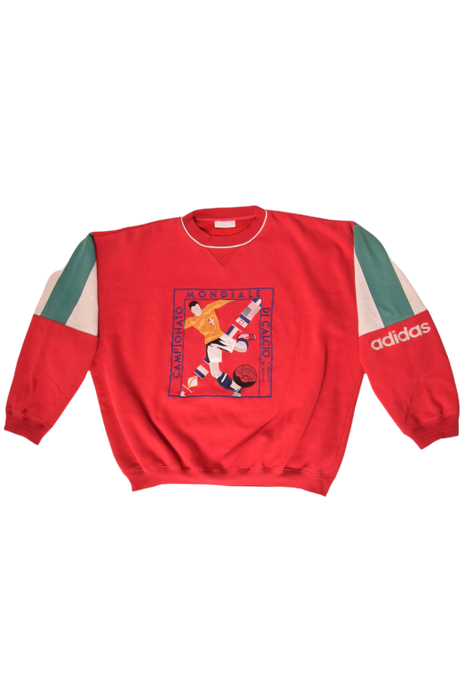 Vintage 80's - 90's Adidas Sweatshirt Crew Neck Italia Campionato Mondiale Di Calcio 27 Magio 10 Giugno 1934 Heavy Cotton Red Size L-XL