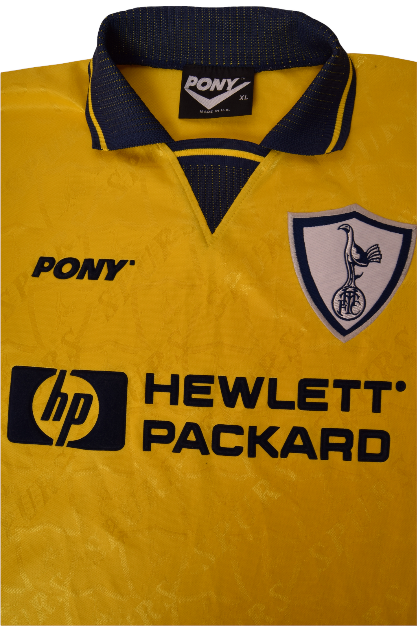 Tottenham Hotspur Pony 1995-1997 Third Football Shirt Yellow Size XL Made in UK Hewlett Packard