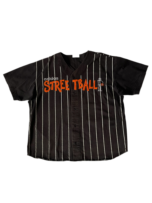 Vintage 90's Adidas Streetball Jersey / Shirt Size XL-XXL Black With White Stripes Heavy Workwear Cotton Basketball