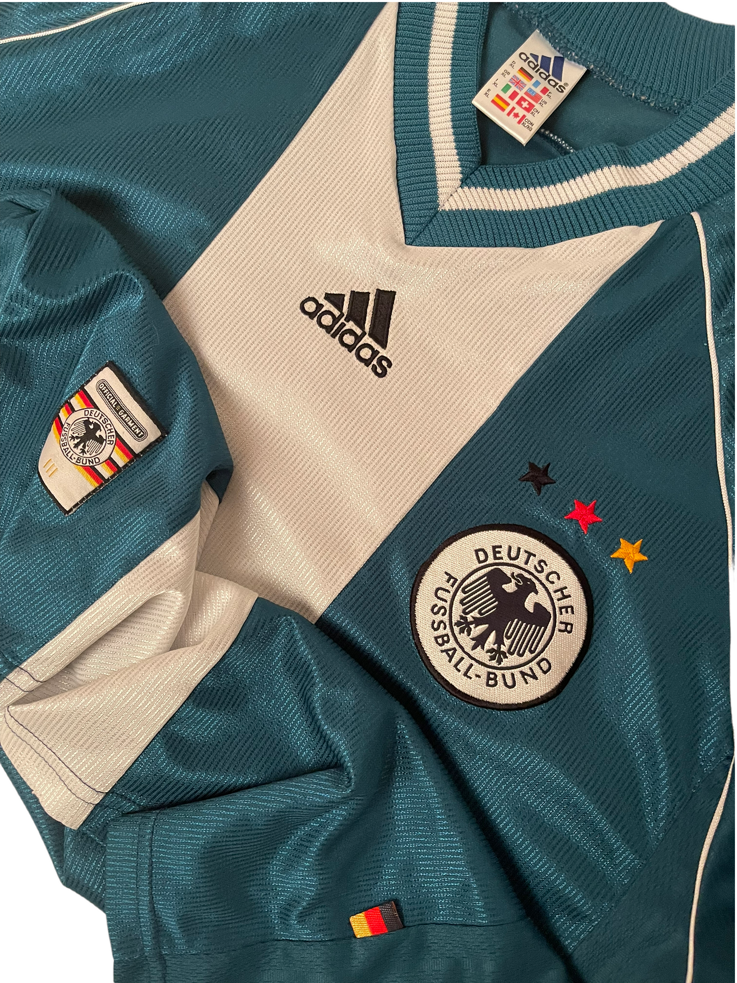 Vintage Germany Adidas 1998-1999 Away Football Shirt Green White Size XL Made in England