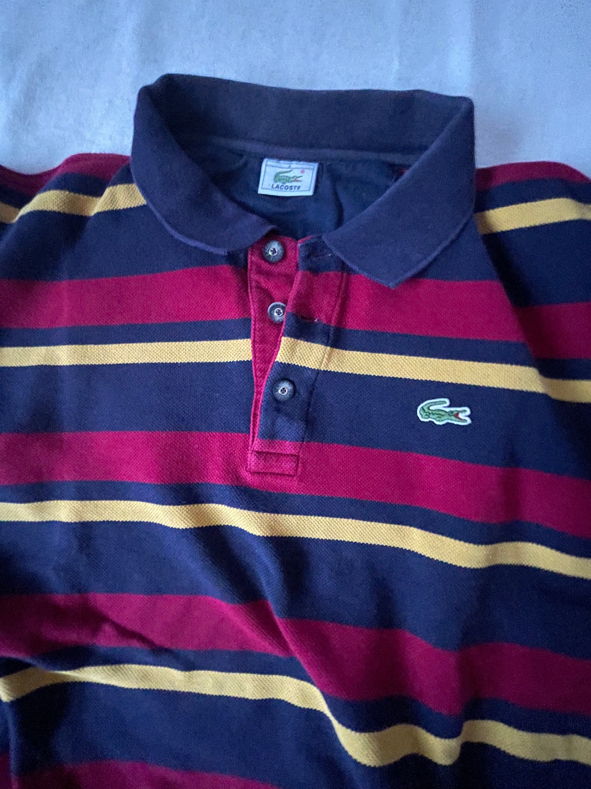 Vintage 90's Lacoste Pique Sweatshirt With Stripes 100% Cotton Size L-XL