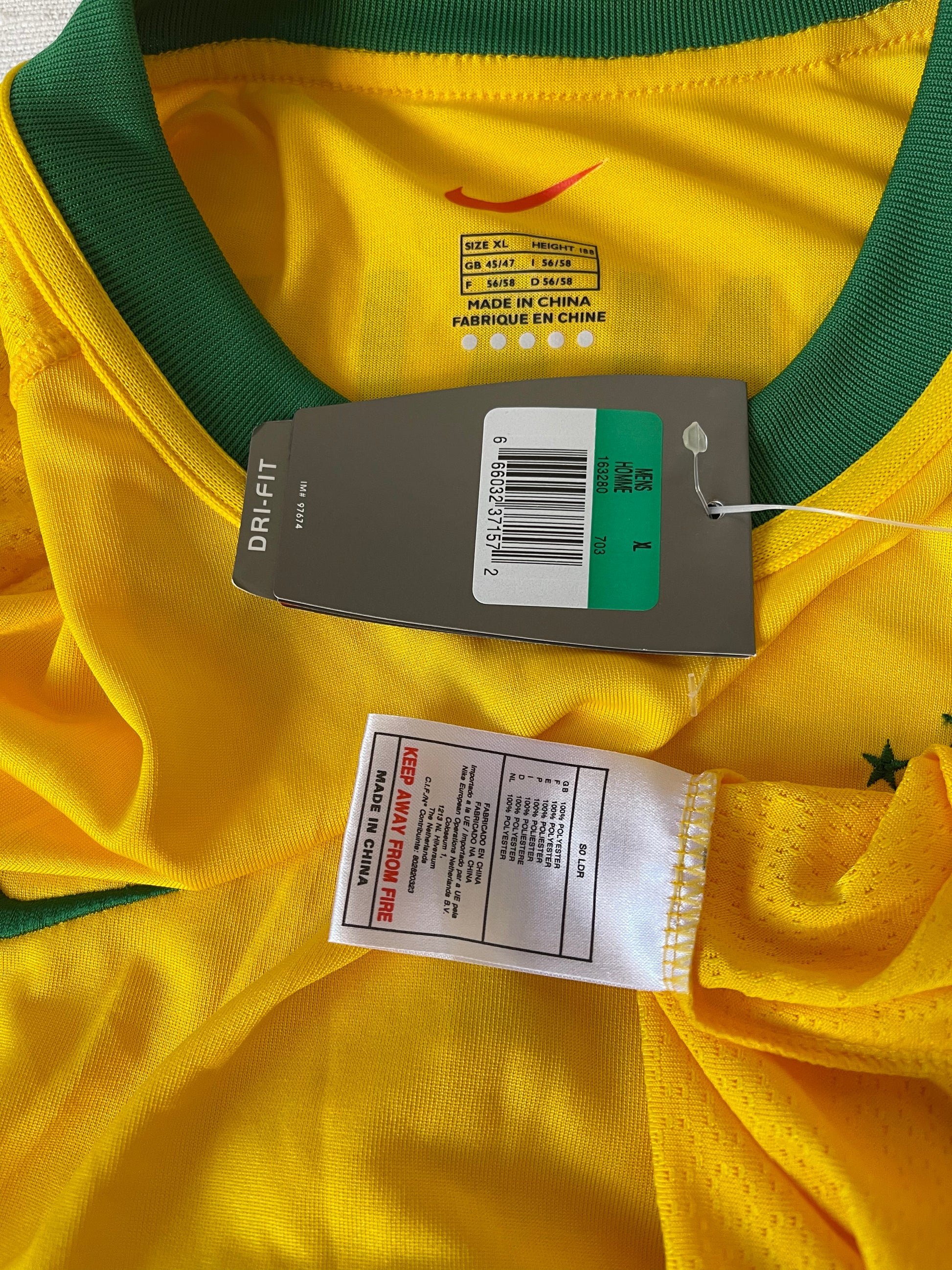 Authentic Ronaldo Brasil Brazil Nike No 9 2000-2001 Home Football Shirt Size XL Dri-Fit Yellow BNWT New