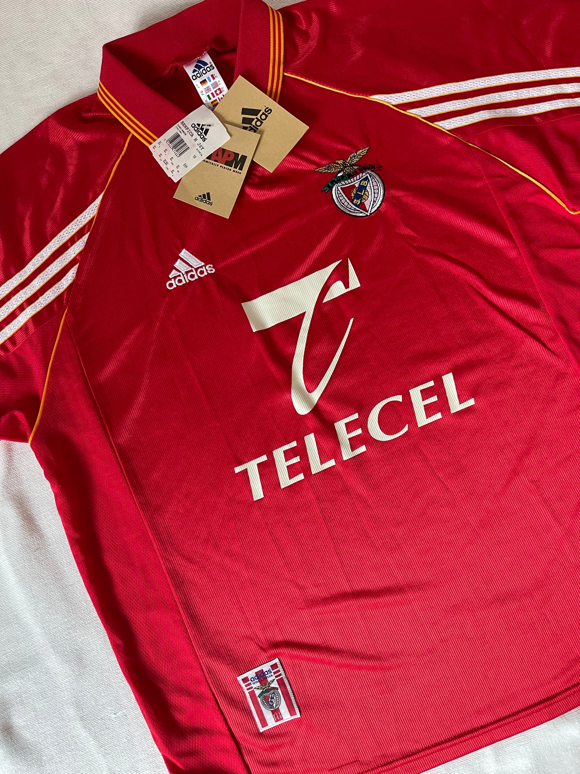 Vintage Benfica Lisbon Lisboa Adidas 1998 - 1999 Home Football Shirt Red Size XL Telecel Made in England Red BNWT New