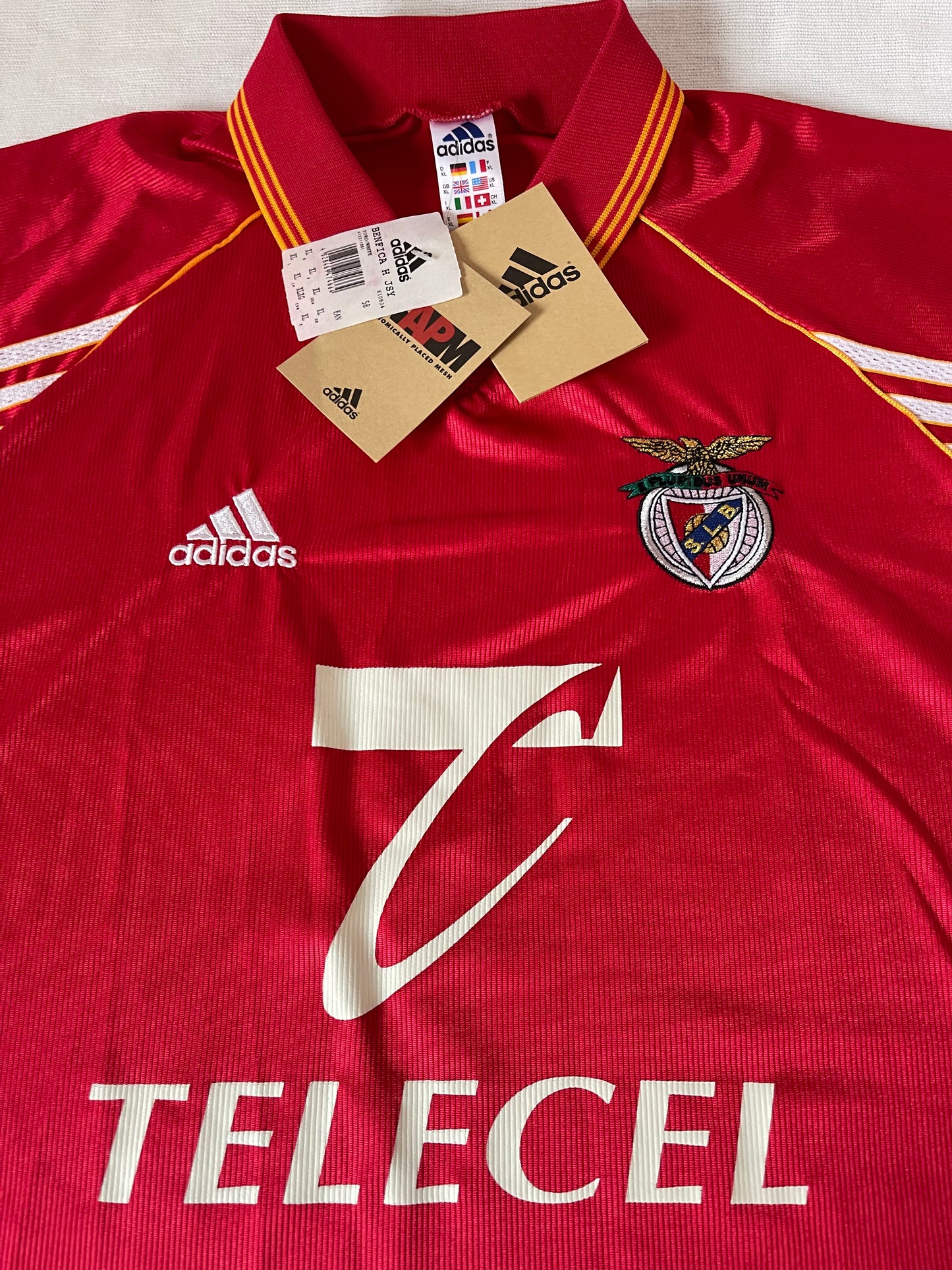 Vintage Benfica Lisbon Lisboa Adidas 1998 - 1999 Home Football Shirt Red Size XL Telecel Made in England Red BNWT New