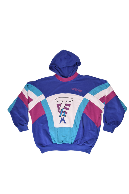 Vintage 90's Adidas Team Hoodie Size L-XL Blue White Pink