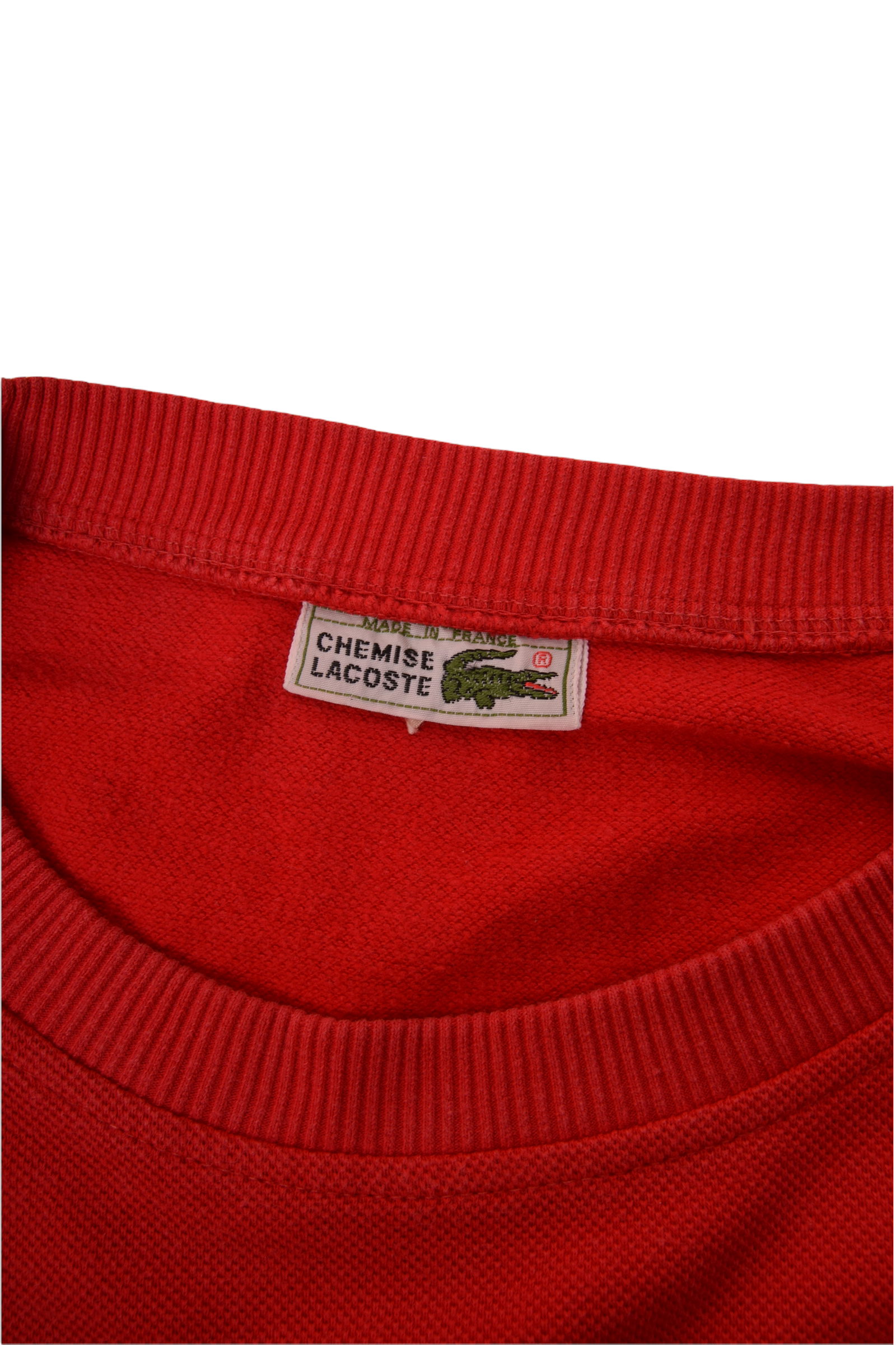 Vintage 80's Lacoste Pique Sweatshirt Crew Neck Embroidered Logo Made in France Size L-XL 100% Cotton Red