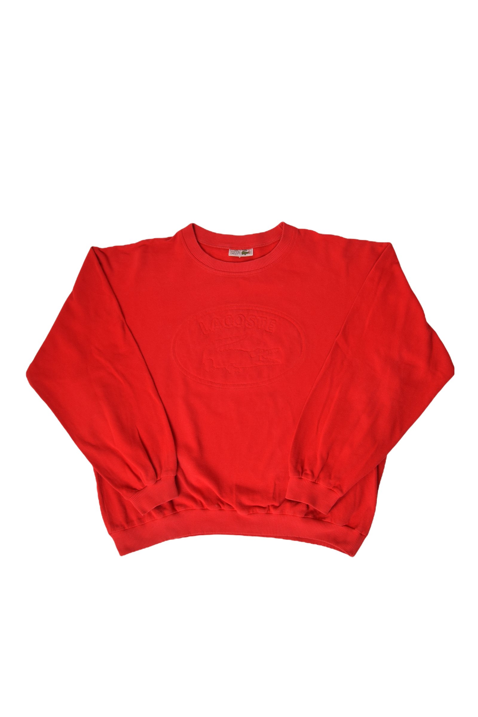 Vintage 80's Lacoste Pique Sweatshirt Crew Neck Embroidered Logo Made in France Size L-XL 100% Cotton Red