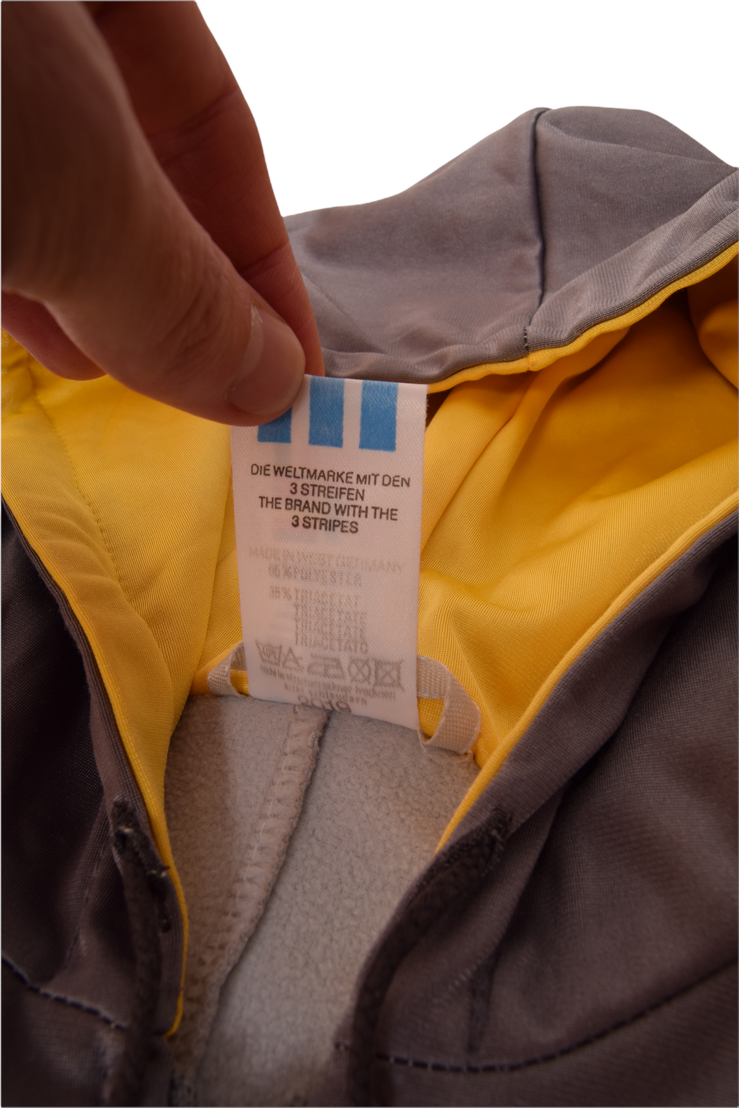 Vintage 80's Adidas Sweatshirt Hoodie Jacket Size M-L Made in Western Germany Grey Yellow