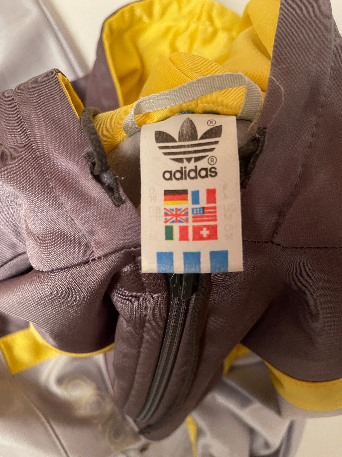 Vintage 80's Adidas Sweatshirt Hoodie Jacket Size M-L Made in Western Germany Grey Yellow