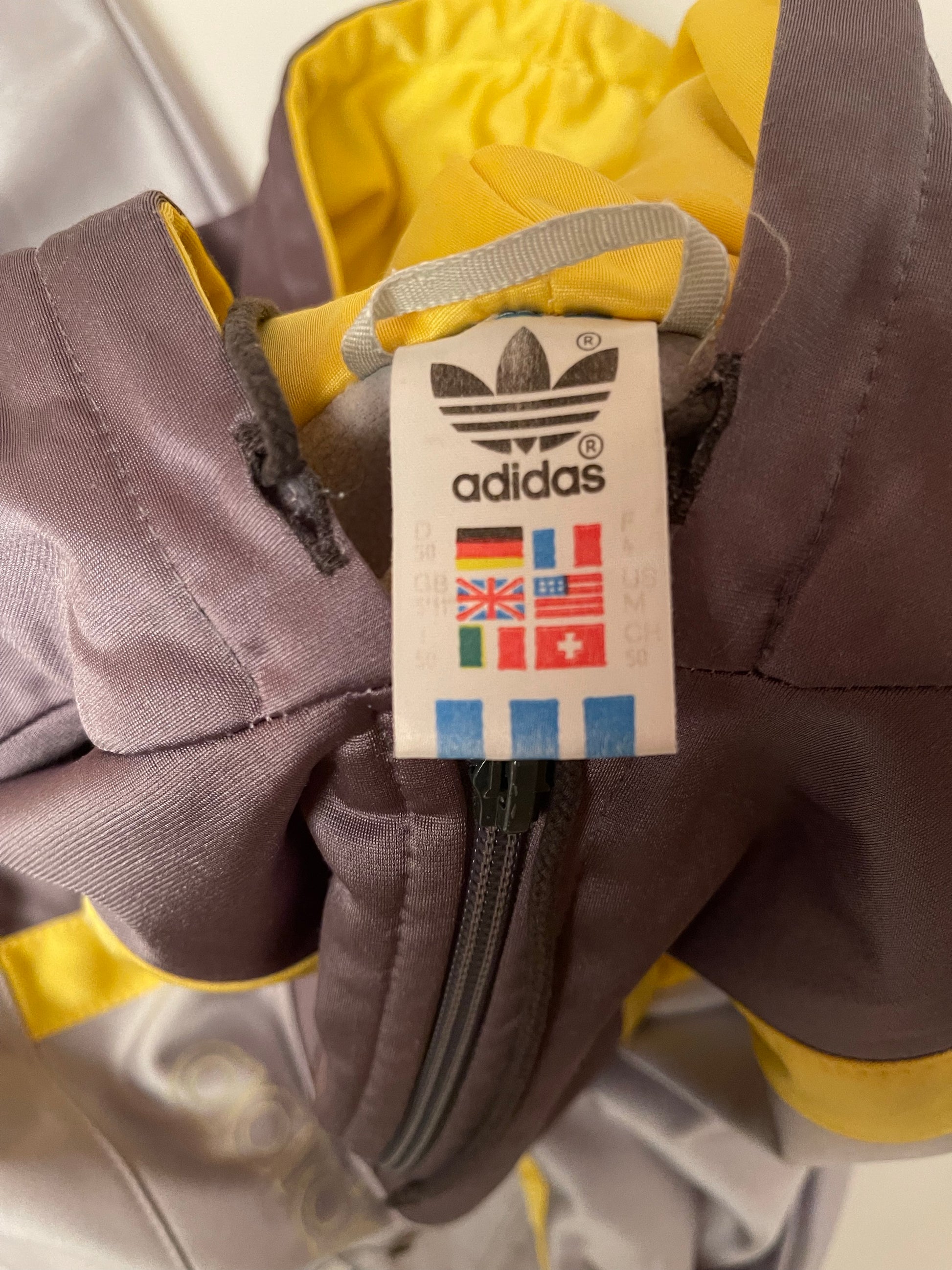 Vintage 80's Adidas Sweatshirt Hoodie Jacket Size M-L Made in Western Germany Grey Yellow