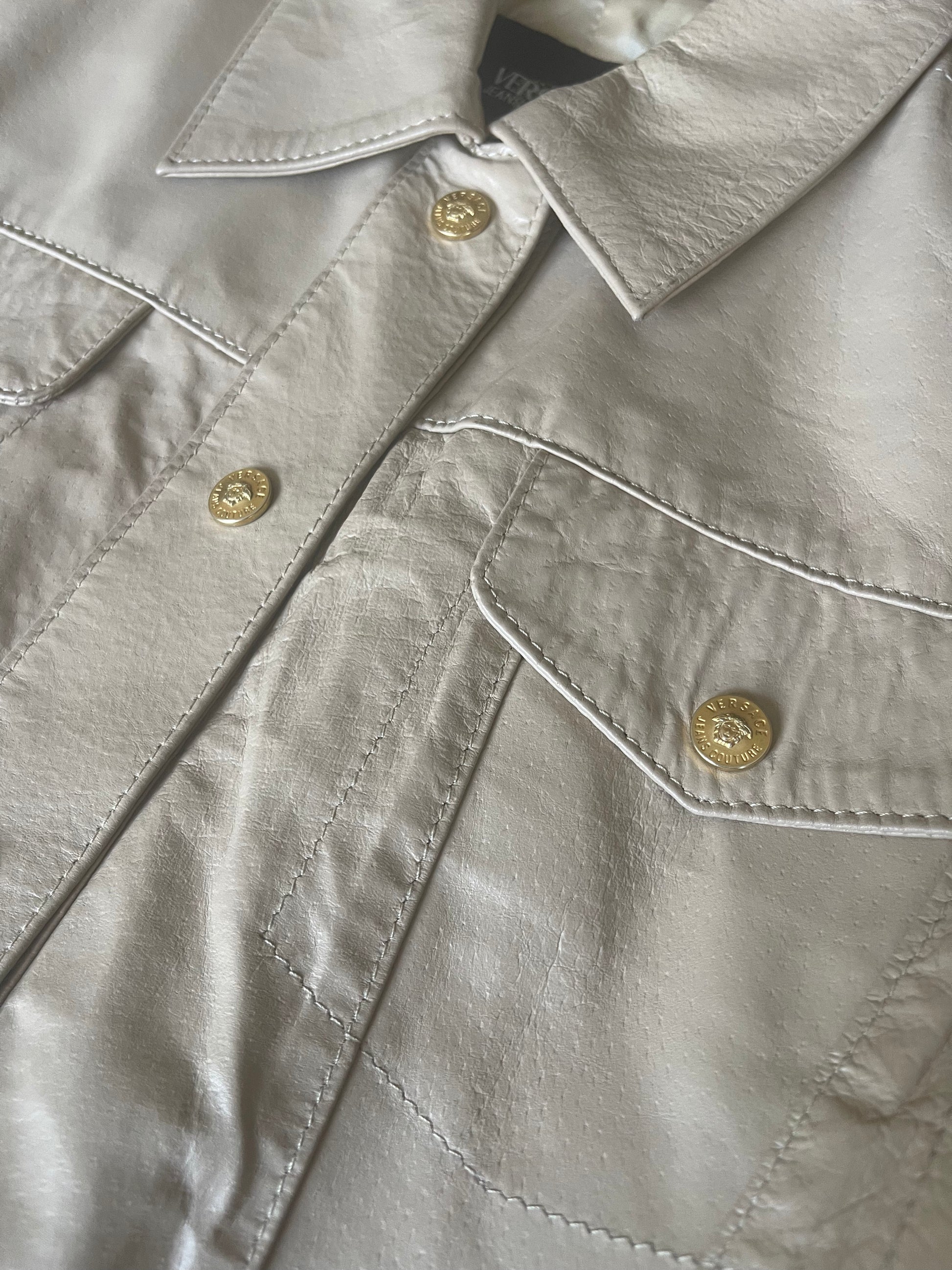 Vintage Y2K Versace Jeans Couture Leather Jacket Made in Italy Size M Beige