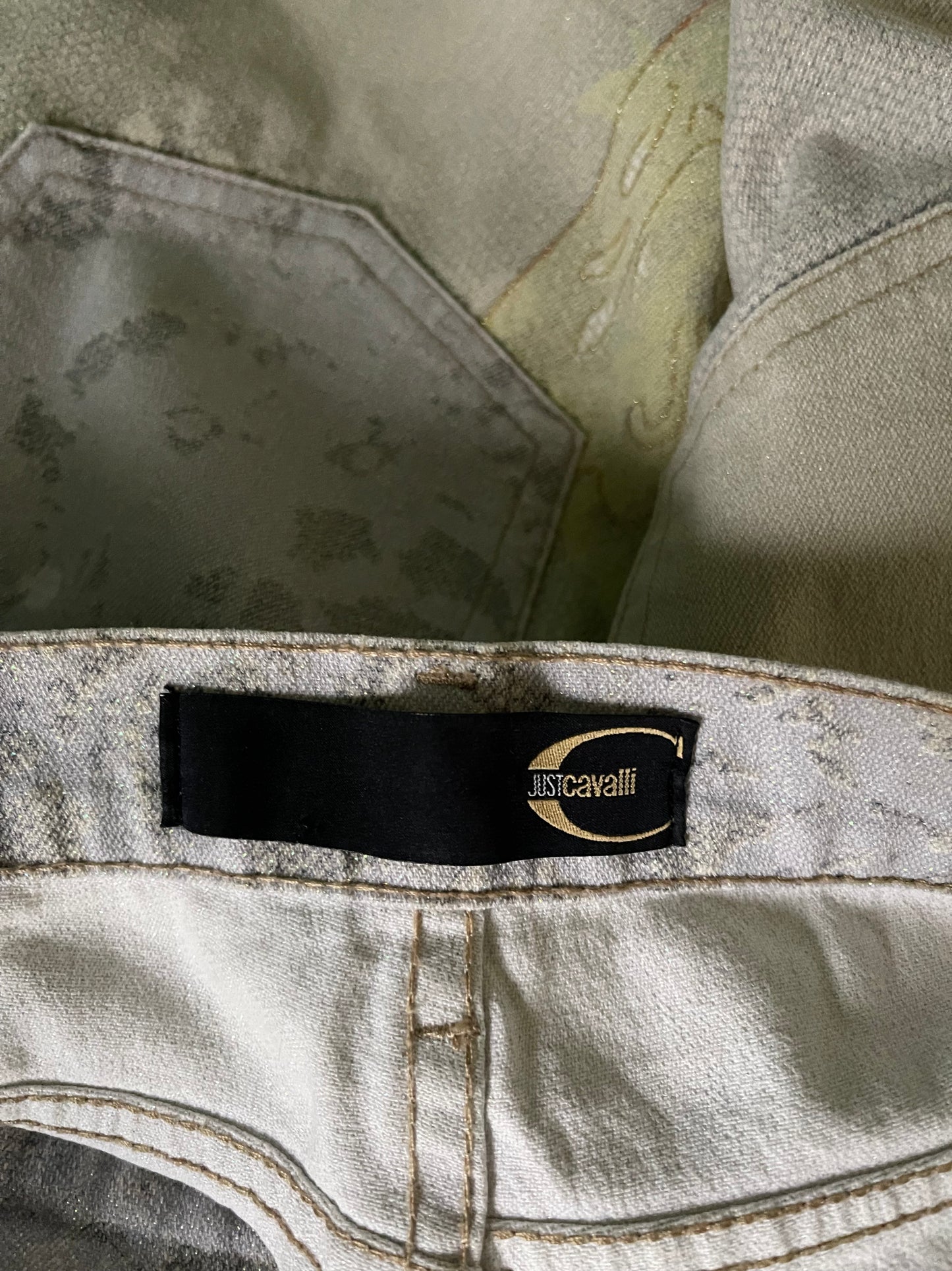 Vintage Y2K Just Cavalli Glitter Baroque Maximalism Jeans Pants Ittierre Size 28 42 Mid Waist Straight Cut Size S