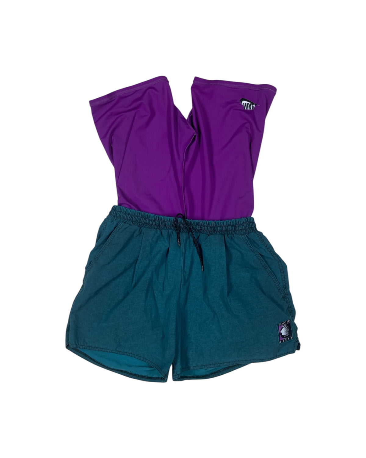 90's Nike Challenge Court Tennis Shorts With Leggins Attached Andre Agassi Nylon Made in Taiwan Size M Turquoise Purple