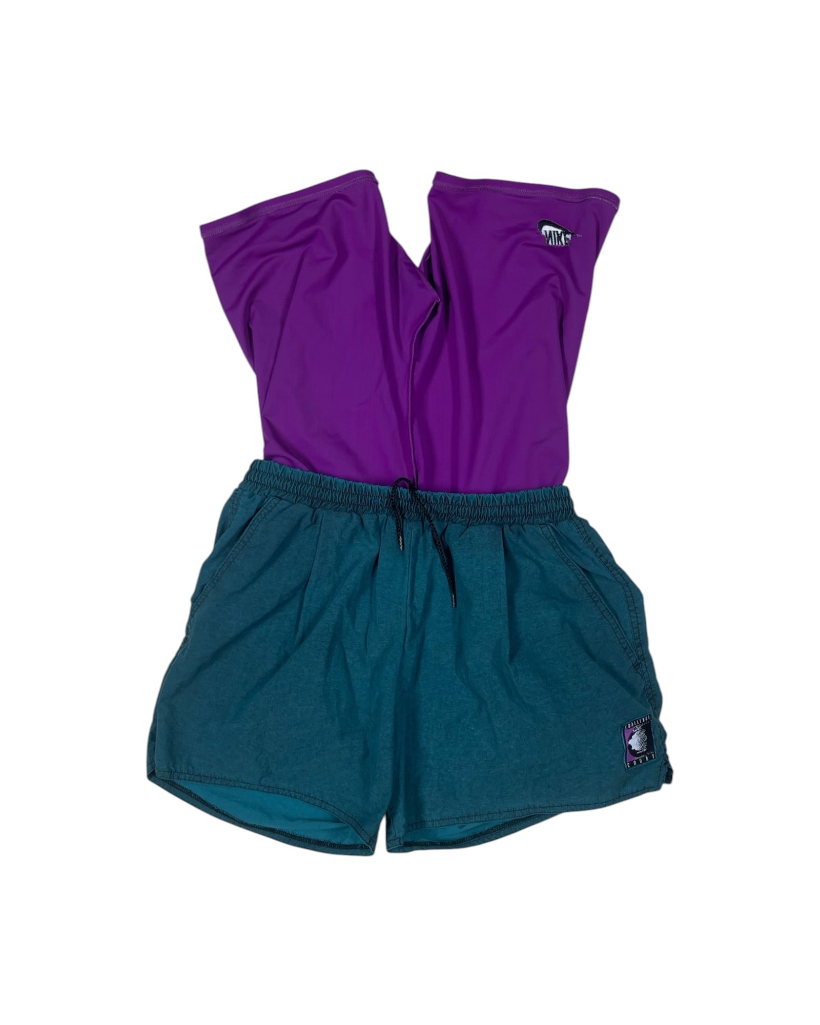 90's Nike Challenge Court Tennis Shorts With Leggins Attached Andre Agassi Nylon Made in Taiwan Size M Turquoise Purple