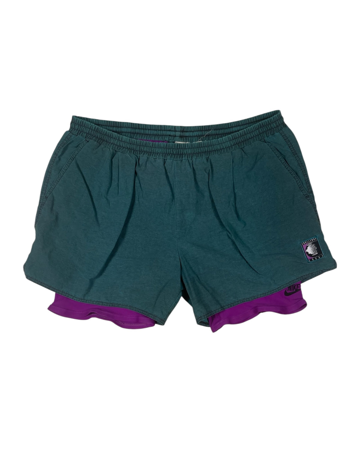 90's Nike Challenge Court Tennis Shorts With Leggins Attached Andre Agassi Nylon Made in Taiwan Size XL Turquoise Purple