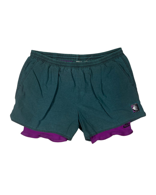 90's Nike Challenge Court Tennis Shorts With Leggins Attached Andre Agassi Nylon Made in Taiwan Size XL Turquoise Purple